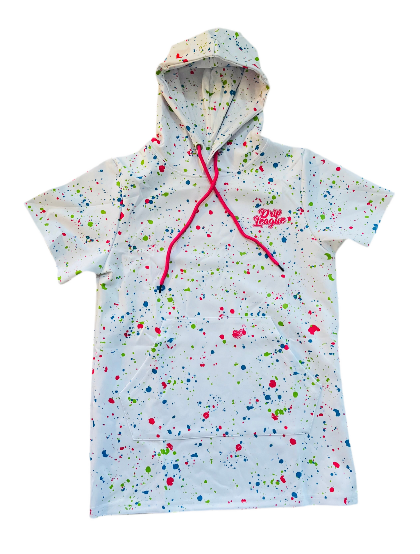 Neon Chaos Drip Nebula Hoodie- White