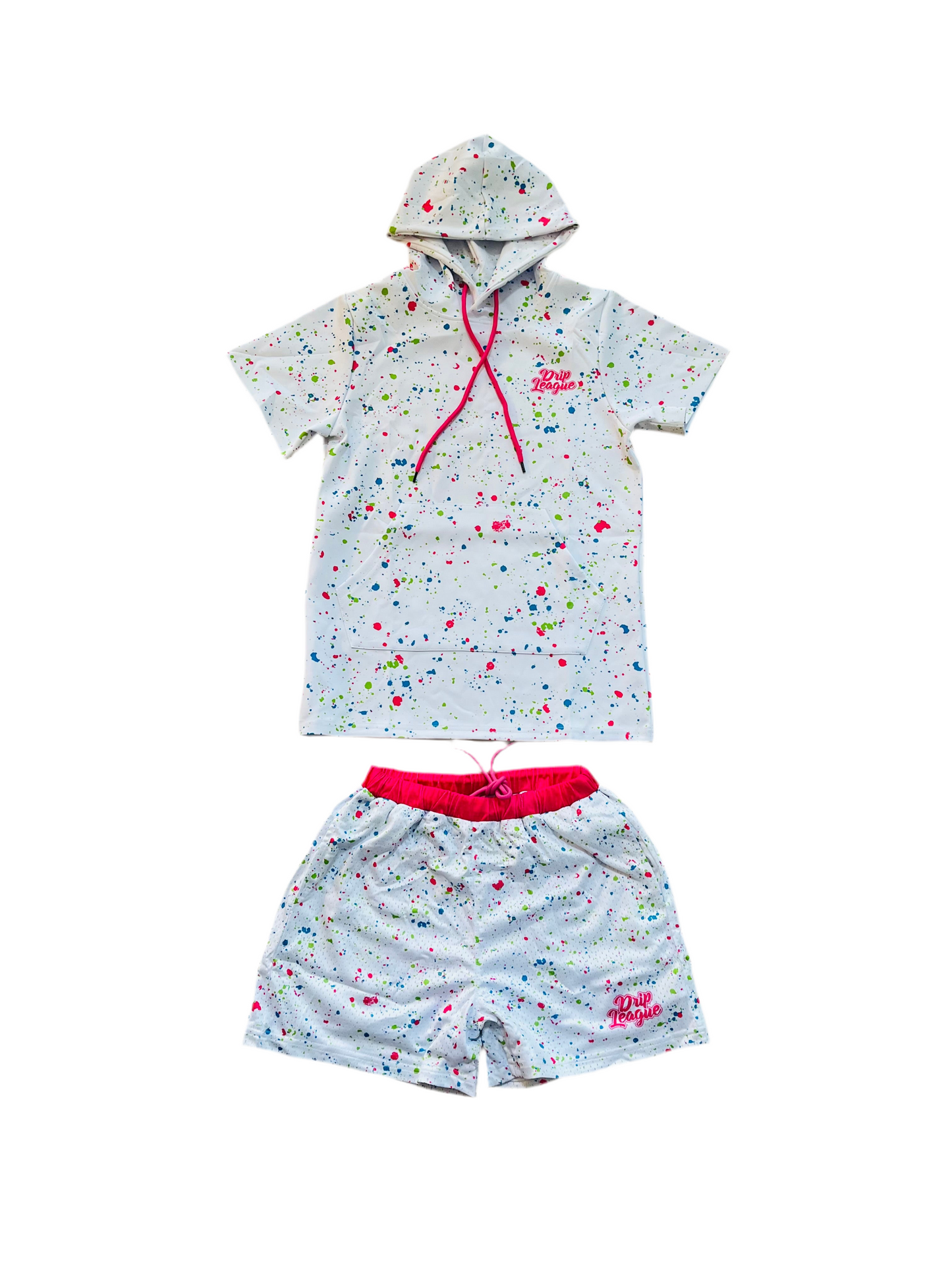 Neon Chaos Drip Nebula Hoodie- White