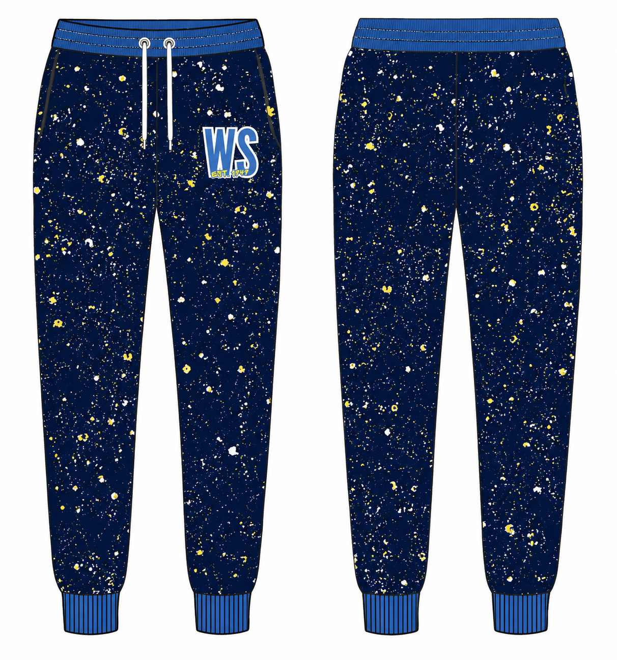 West Side x Drip league Splatter Joggers- Navy