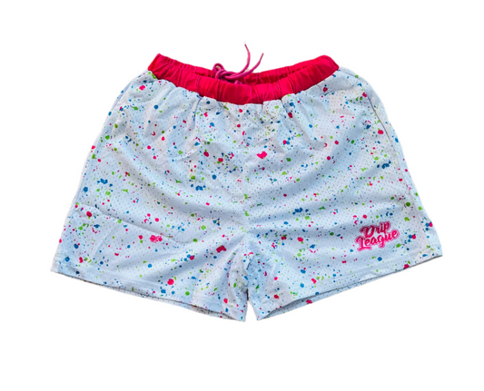 Neon Chaos Drip Nebula Shorts- White