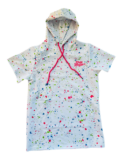 Neon Chaos Drip Nebula Hoodie- White