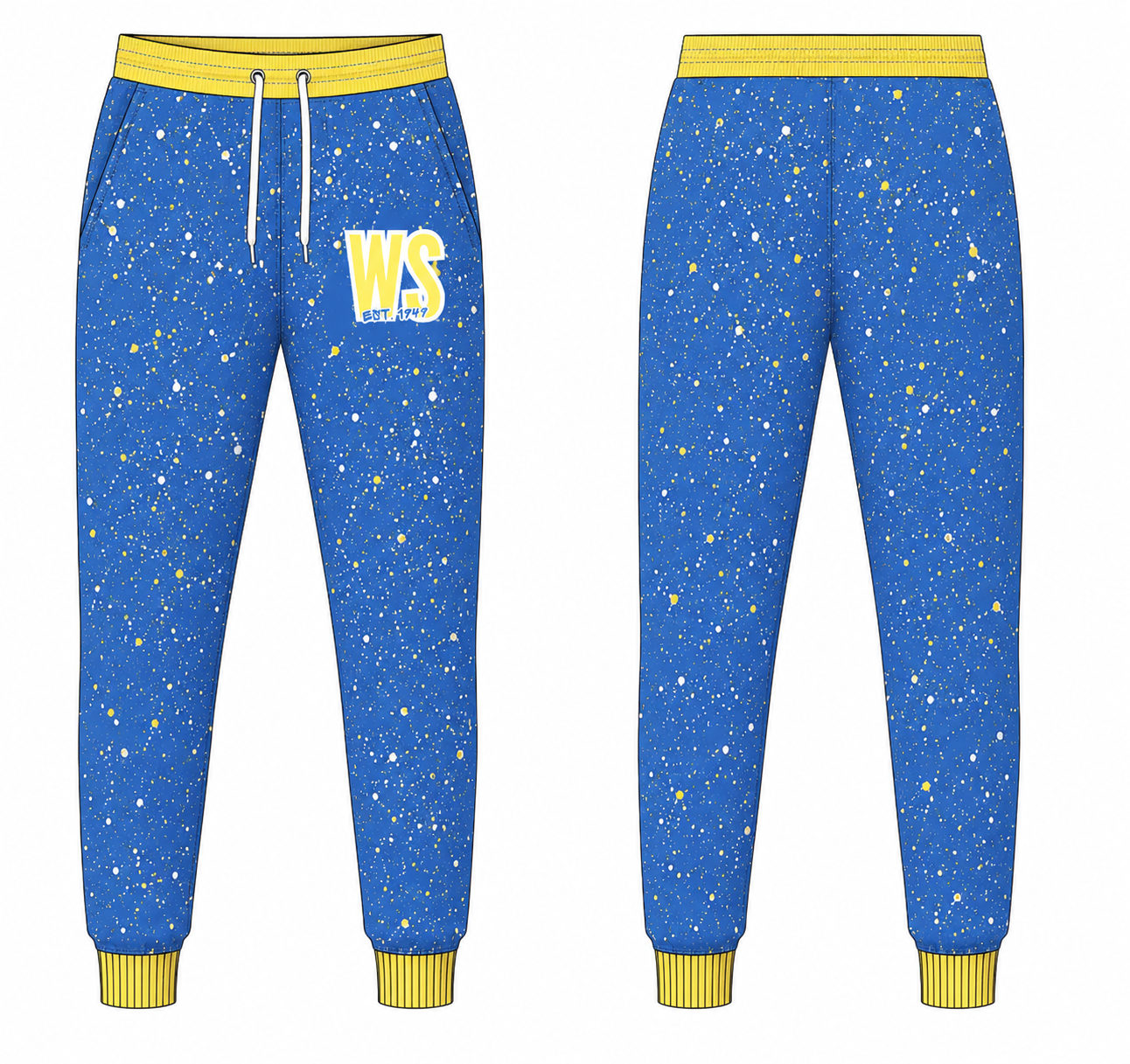 West Side x Drip league Splatter Joggers- Blue