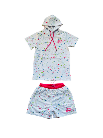 Neon Chaos Drip Nebula Shorts- White