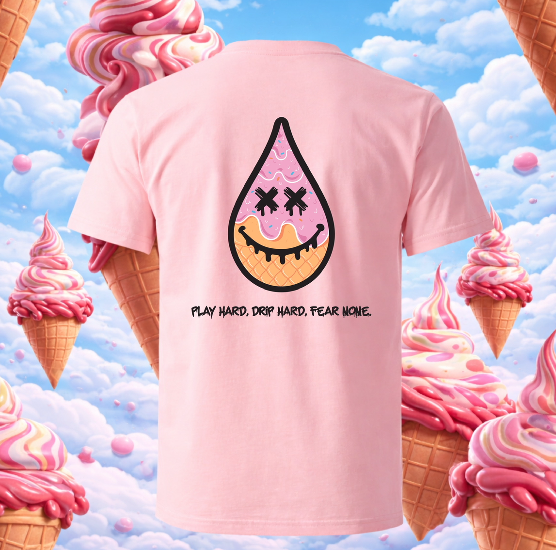 Ice Cream Drip Head Tee- Pink